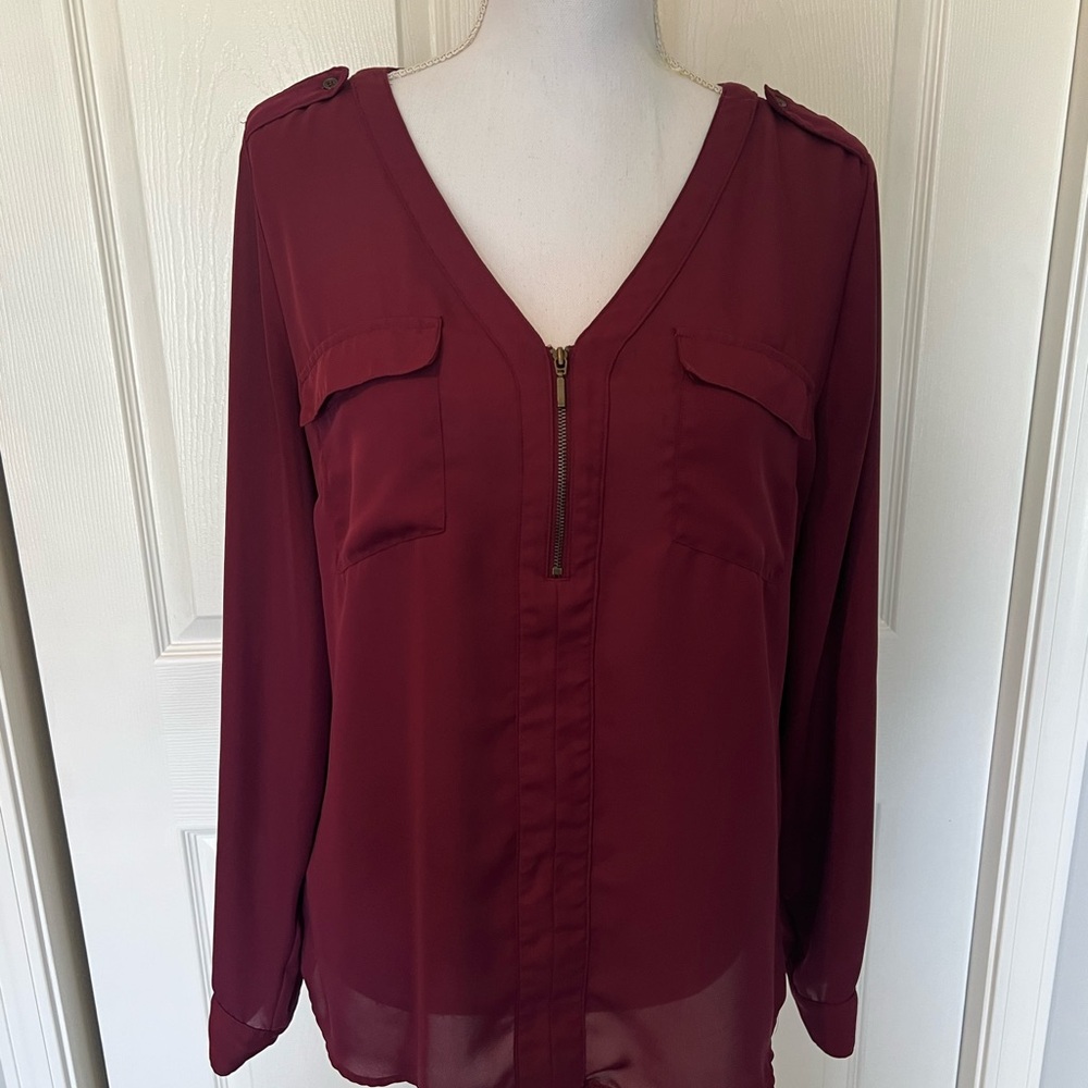 Candies Women's Burgundy V-Neck Blouse